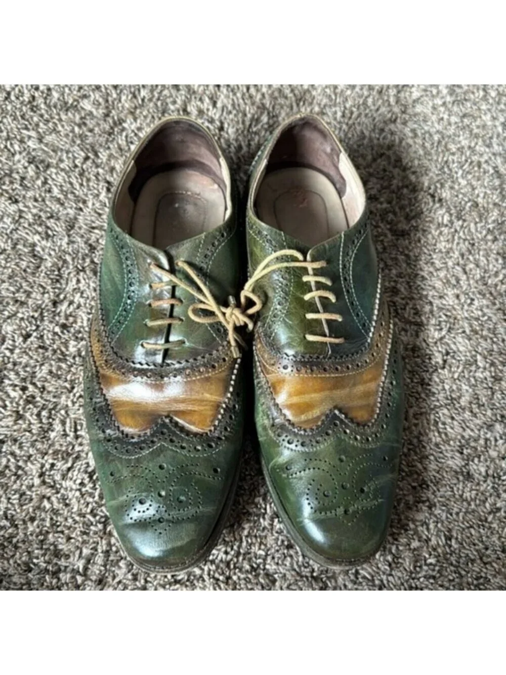 Lethato Wingtip Green Brown Men's Dress Shoe Size 9.5/10